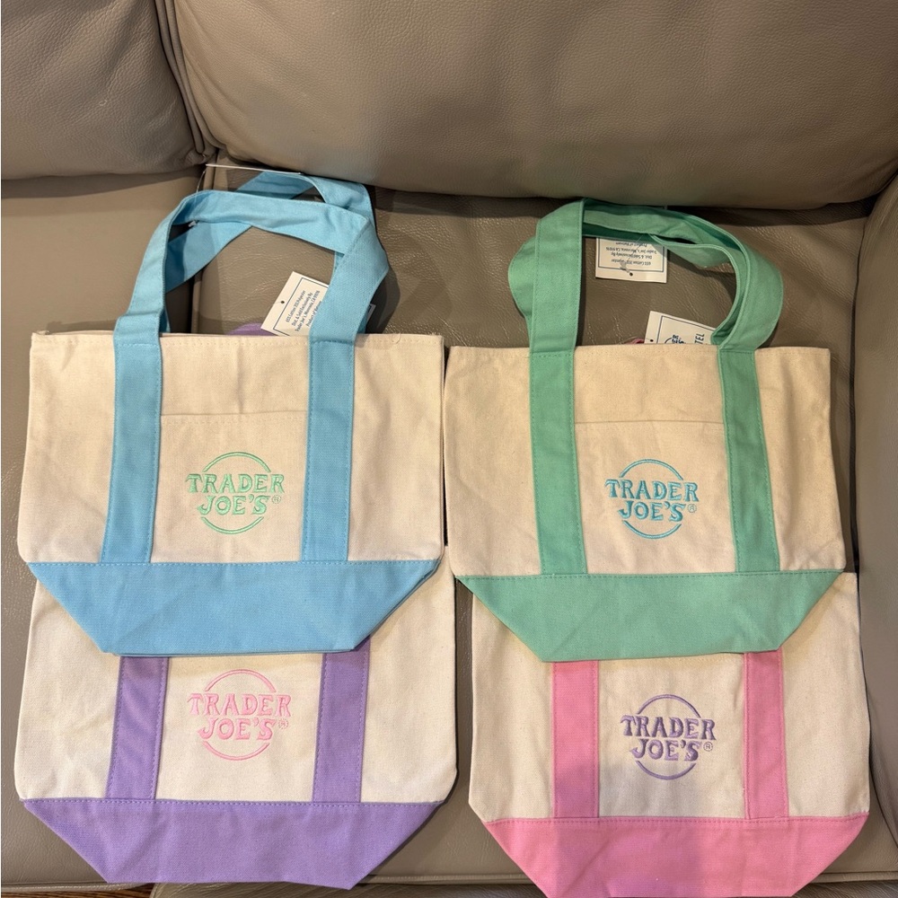 Canvas Tote Bag Set - Blue, Green, Purple